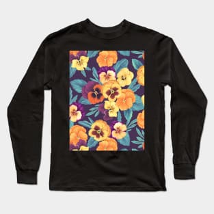 Pansies on navy Long Sleeve T-Shirt